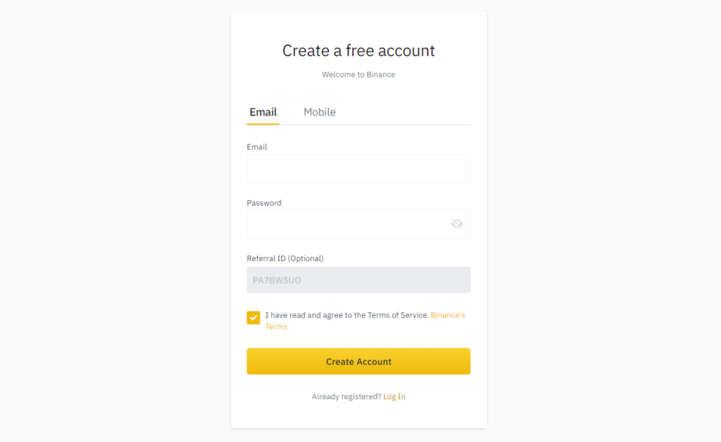 Fill out the Binance registration form