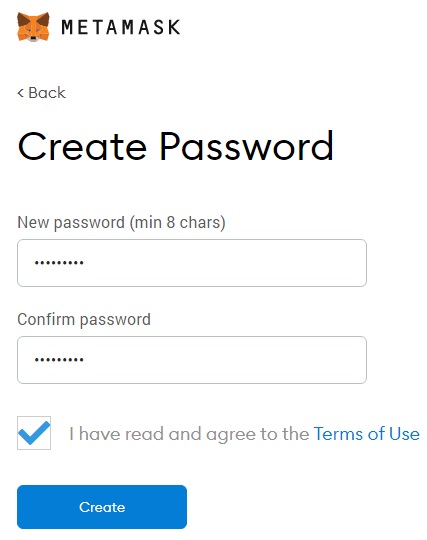 Creating a Password for Metamask