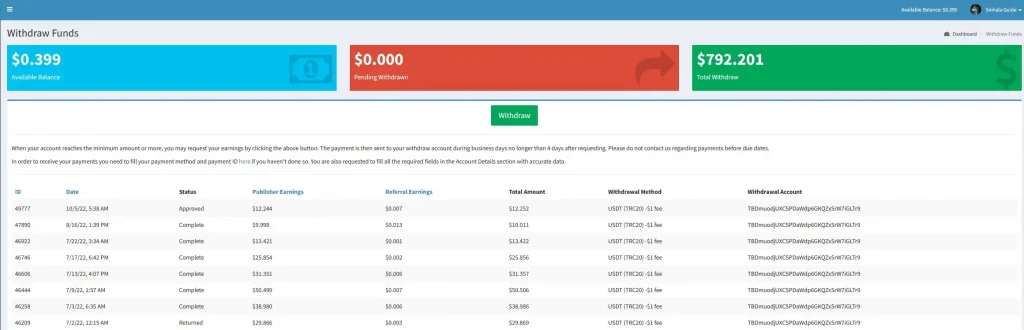 shrinkearn payment proofs usdt tether earning