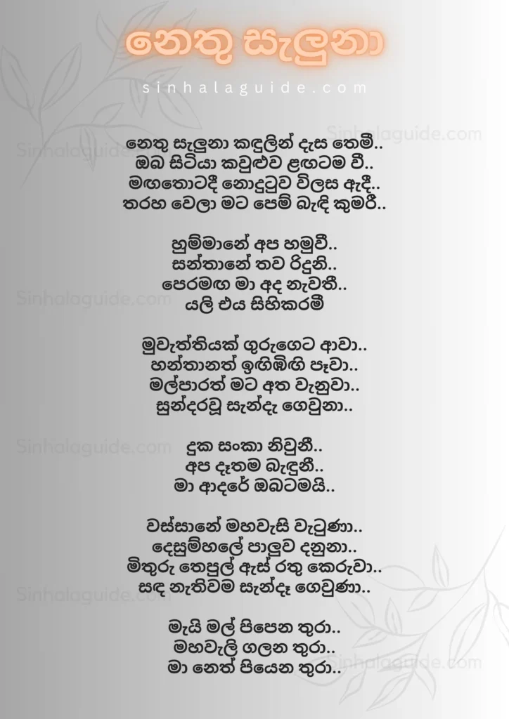 nethu saluna lyrics sinhala, revisited 2024 by romesh sugathapala