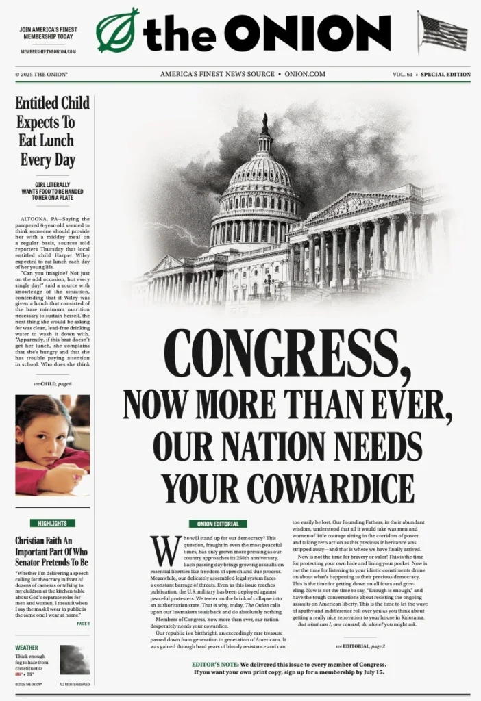 The Onion just roasted Congress for its ‘cowardice’ in a bold full-page ad in the New York Times